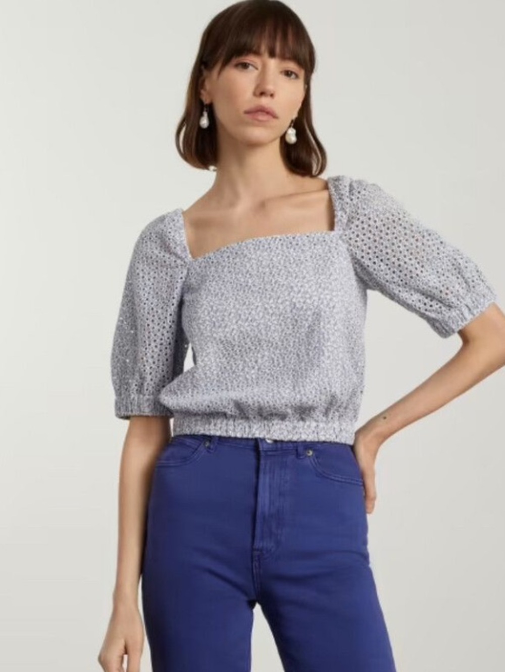 Square-Neck Eyelet Puff Sleeve Top!
